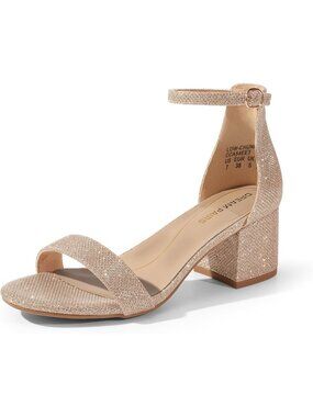 Women's Low Chunky Heeled Sandals Gold/Glitter 2.24-Inch Fashion Block Heels